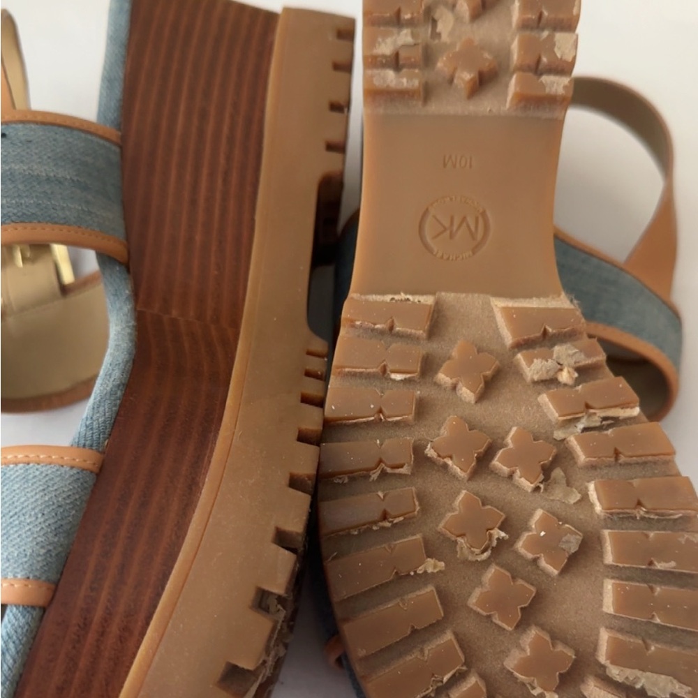 Michael Kors Denim and Tan Platform Sandals